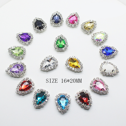 Lot de 10 gouttelettes d'eau en diamant 16x20mm, 4 trous de couture en métal, accessoires de bijouterie, bricolage, embellissement de mariage, travail manuel, nouvelle collection ► Photo 1/4