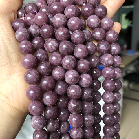 Perles en pierre naturelle Lepidolite, rondes et amples, pour la fabrication de bijoux, de collier pour femmes, bricolage 15 pouces 4/6/8/10/12MM ► Photo 1/3