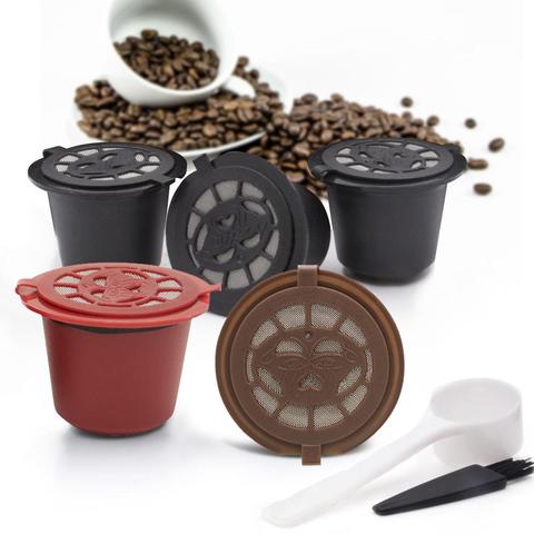 1Pc 3 pièces Capsule de café réutilisable rechargeable Nespresso Capsule de café avec cuillère en plastique filtre Pod brosse ► Photo 1/6