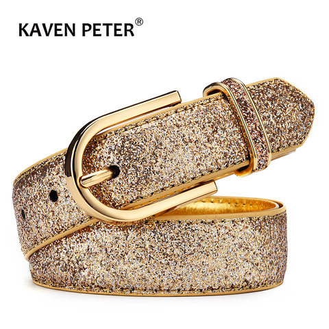 Ceinture de smoking, en PU, à paillettes pour femme, en faux cuir, à la mode, or ou argent, de bonne qualité ► Photo 1/6