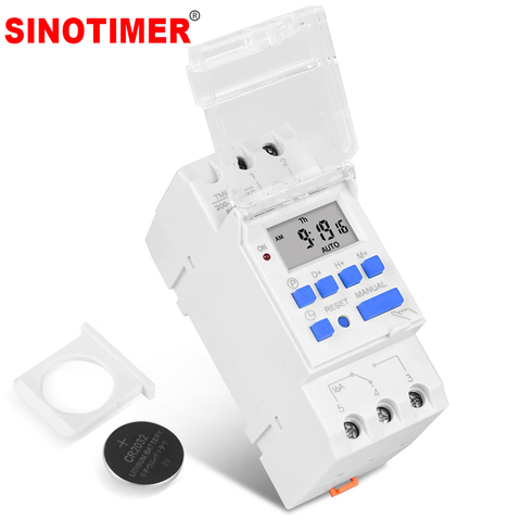 SINOTIMER-minuterie électronique numérique, hebdomadaire, 7 jours, Programmable, minuterie relais, minuterie, AC 220-230V, 16A Din Rail ► Photo 1/6