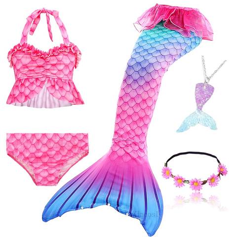 5 pièces/ensemble filles sirène queue maillot de bain enfants la petite sirène Costume Cosplay plage vêtements maillot de bain ► Photo 1/6