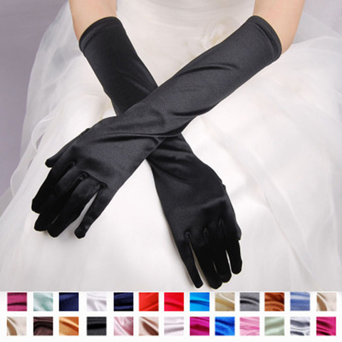 Gants longs en Satin pour femmes, gants de conduite, lisses, en Satin, doux, pour soirée, bal de promo, Sexy et extensible, pour cérémonie, E43 ► Photo 1/6