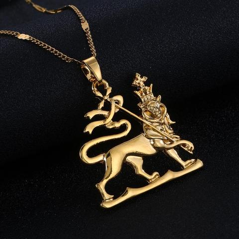 Collier pendentif Lion éthiopien, couleur or, tendance, Lion de Judah, chaîne ethnique, bijoux cadeaux ► Photo 1/5