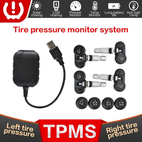Système de surveillance de la pression des pneus, TPMS, USB, Android, système d'alarme, 5V, capteurs internes, Navigation, autoradio, 4 capteurs ► Photo 1/6