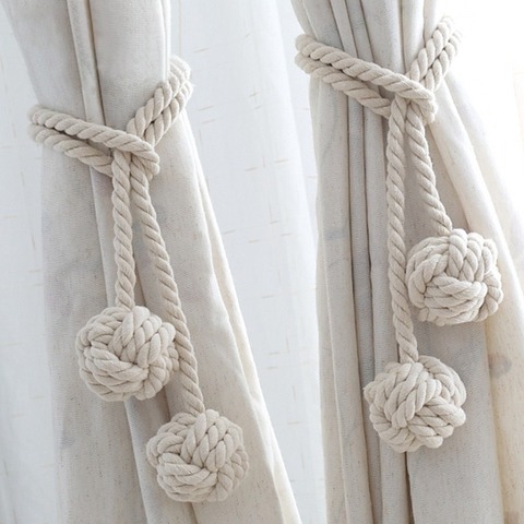 Macramé rideau Tieback rideau attaché boule tissé à la main coton sangles suspendus boule décoration créative rideau accessoires ► Photo 1/6