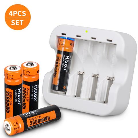 Batterie Rechargeable au Lithium 3500mWh 1.5V AA avec chargeur à 4 fentes, sortie constante 1.5V 1200 Cycles [4 batteries et 1 chargeur] ► Photo 1/6