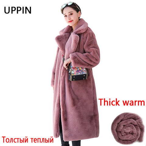 Manteau de luxe de fausse fourrure de lapin pour femme, blouson en peluche de qualité supérieure, à revers ample, épais et chaud, grande taille, hiver ► Photo 1/6