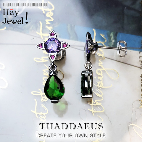 Clous d'oreilles vert goutte avec étoile violette, bijoux géométriques pour femmes, 2022 été nouveau bohême cadeau positif en argent Sterling 925 ► Photo 1/6