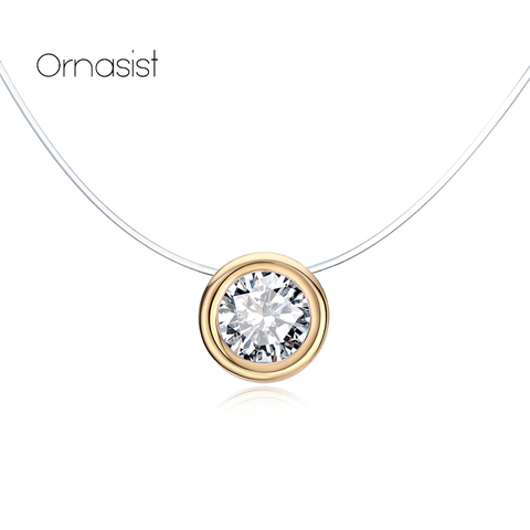 Collier rond en Zircon en métal AAA pour femmes, chaîne de clavicule, couleur or argent or Rose or ligne de pêche minimaliste ► Photo 1/6