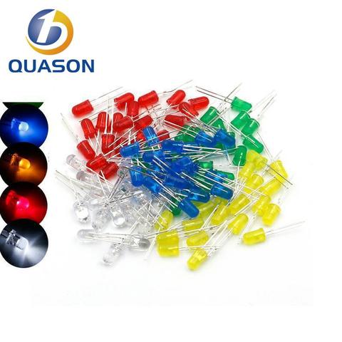 100 pièces 5mm diode LED lumière assortiment Kit bricolage LED ensemble blanc jaune rouge vert bleu électronique bricolage kit ► Photo 1/1