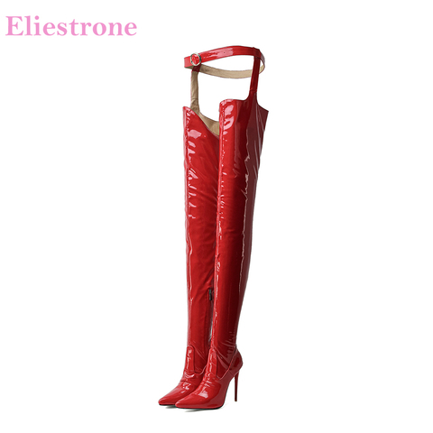 Qualité hiver nouveau Sexy noir rouge femmes cuisse haute Stripper bottes Super talons hauts dame chaussures de danse grande taille 12 43 47 ► Photo 1/6