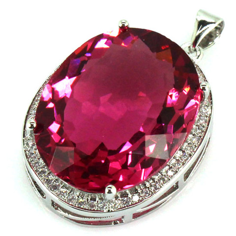 34x21mmInfinity anniversaire grande pierre gemme 22x18mm créé Tourmaline rose CZ pour les fiançailles des femmes pendentif en argent accrocheur ► Photo 1/2