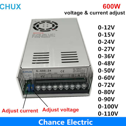 Alimentation électrique réglable 600W 0-12v 15v 24v 27v 36v 48v 50v 60v 72v pour interrupteur, SMPS ► Photo 1/6