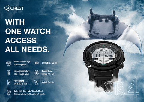 CREST – montre intelligente de plongée sous-marine CR4, avec batterie Rechargeable, technologie Nitrox, 100 mètres/330 pieds ► Photo 1/6
