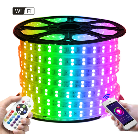 Double rangée 5050 lumière LED bande WIFI RGB 220V 110V 24key à distance ue US royaume-uni AU Kit d'alimentation 120LED/60LED Flex ruban Led étanche ► Photo 1/6