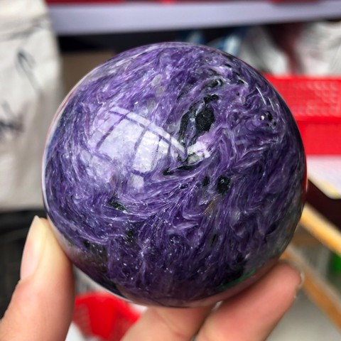 Sphère de Charoite en cristal naturel, gemme rare, chakra, guérison, reiki, cadeau décoratif ► Photo 1/6