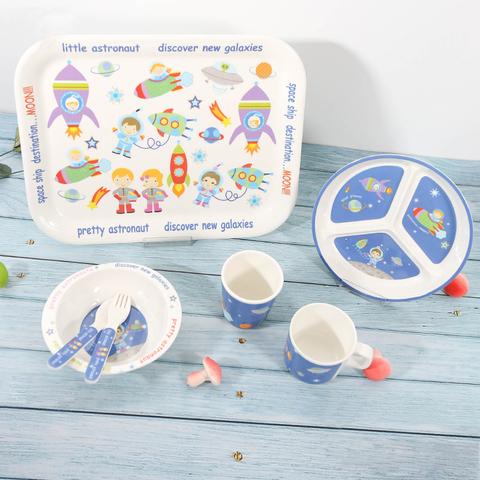 Vaisselle de bébé de dessin animé créatif, assiette à dîner, plats cuillère ensemble alimentation des enfants imitation porcelaine légère et portable ► Photo 1/6