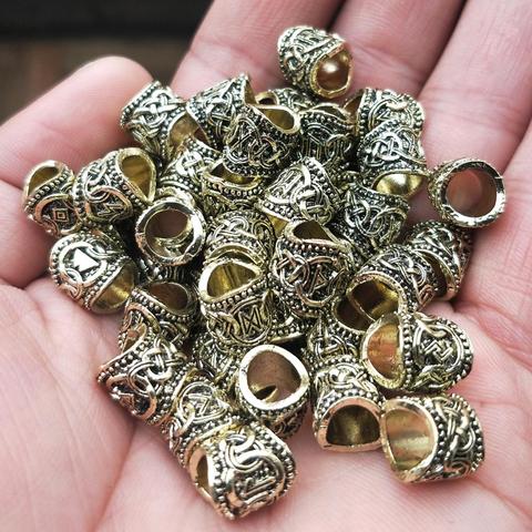 24 pièces Runes runiques perles en métal Viking bijoux perle pour cheveux barbe tressé Bracelet à breloques faisant des bijoux artisanat fournitures en gros ► Photo 1/6