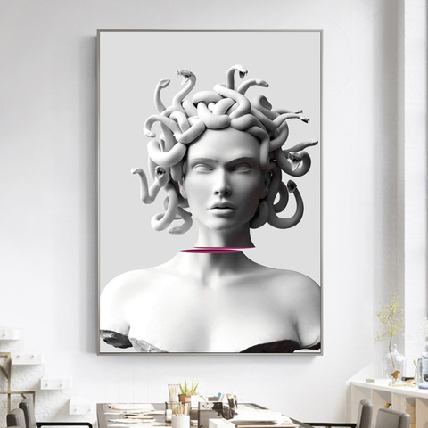 Medusa-Sculpture de vaporewave, affiches artistiques et imprimés avec Statue de Gorgon, peinture sur toile murale ► Photo 1/6