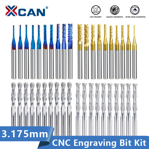 XCAN – ensemble de fraises CNC à graver, fraises à queue, à revêtement Nano bleu, fraises de coupe, tige de 1/8 