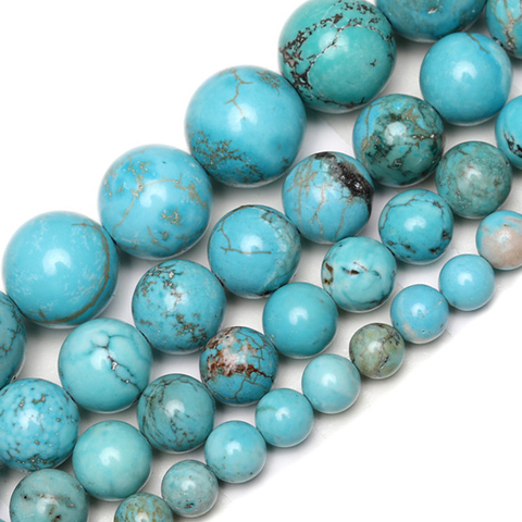Perles en pierres naturelles, bleues, turquoise, pour la fabrication de bijoux, taille 2/3/4/6/8/10/12mm, 15.5 pouce, vente en gros ► Photo 1/5