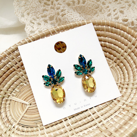 Boucles d'oreilles en cristal pour femmes, mignon, boucles d'oreilles en forme d'ananas, bijoux à la mode, de Style coréen, nouvelle collection 2022 ► Photo 1/6