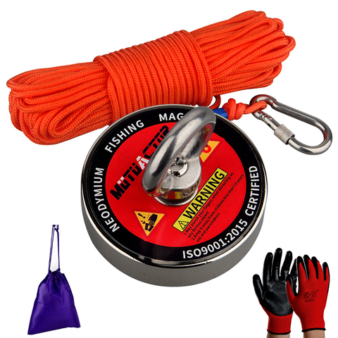 Aimant de pêche C60L, étiquette de sauvetage 220Kg, Design aimant de recherche mondiale, grand aimant N52 avec corde et sac de 10M ► Photo 1/6
