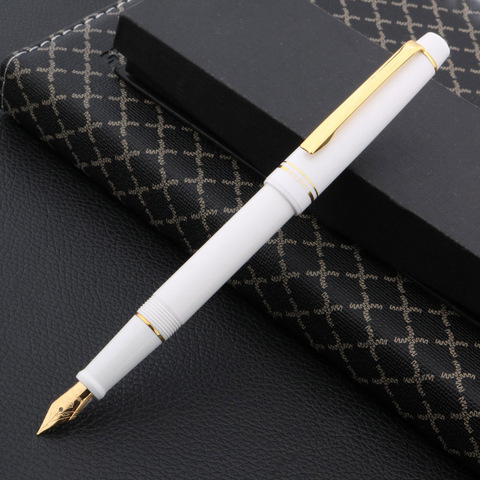 Stylo à plume classique en plastique, de luxe, haute qualité, pointe EF, blanc, doré, stylo à encre, papeterie de bureau pour étudiants ► Photo 1/6