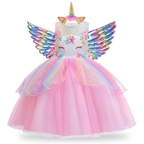 Livraison Cheveux + Filles Licorne Tutu Robe Arc-En-Princesse Kids Party Robe Filles De Noël Halloween Poney Cosplay Costume 1- 12 ► Photo 1/6