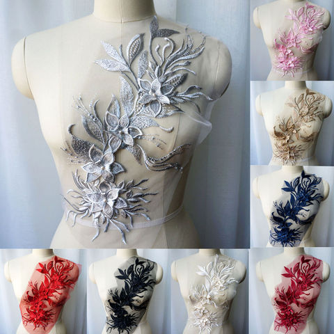 Robe à fleurs en dentelle avec pompon blanc noir gris, Patch à coudre avec des Appliques col brodé, Patch à coudre pour décoration de mariage, bricolage ► Photo 1/6