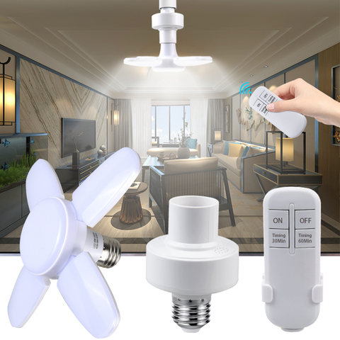 Mini hélice de ventilateur pliable E27 28W, ampoule LED à Angle réglable 85-265V, haute luminosité pour éclairage de plafond de Garage ► Photo 1/6