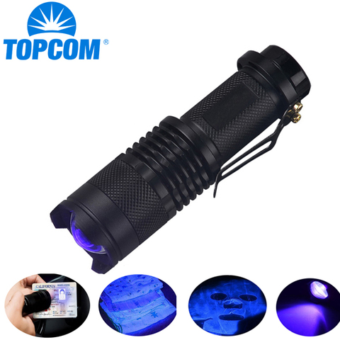 TopCom 365nm 395nm XPE UV Blacklight Scorpion UV Lumière Pet Détecteur D'urine, Zoomables 395nm Ultraviolet lampe de Poche ► Photo 1/6