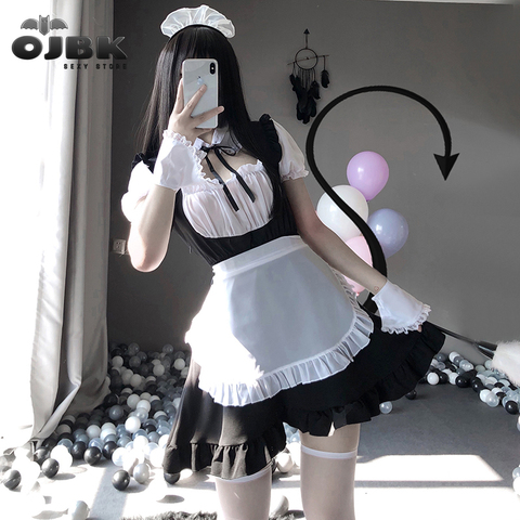 Sexy mignon à lacets noir et blanc robe de demoiselle jeu de rôle Costume Transparent mousseline de soie Cosplay Anime uniforme tentation Costume 0613 ► Photo 1/6