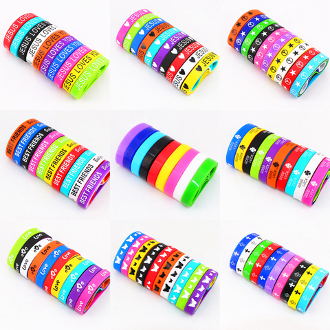 10 pièces/lot jésus croix paix papillon amour coeur manchette Silicone caoutchouc Bracelets pour homme femmes (16 Style libre choisir) ► Photo 1/6