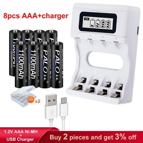 PALO 4 pièces 8 pièces 16 pièces d'origine 3A AAA batterie Rechargeable 1100mAh 1.2V AAA NIMH piles rechargeables bateria bateris 3A pâte ► Photo 1/6