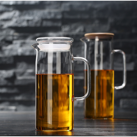 Pichet d'eau Transparent en verre pour les froids, pichet pour les boissons froides et chaudes, théière résistante à la chaleur, avec poignée, 1,0l 1,2 l et 1,5 l ► Photo 1/6