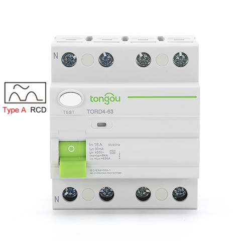 Disjoncteur de Type A RCD 4P 40A 30mA 100mA 300mA 6KA RCCB électromagnétique à courant résiduel, interrupteur de sécurité différentiel ► Photo 1/5