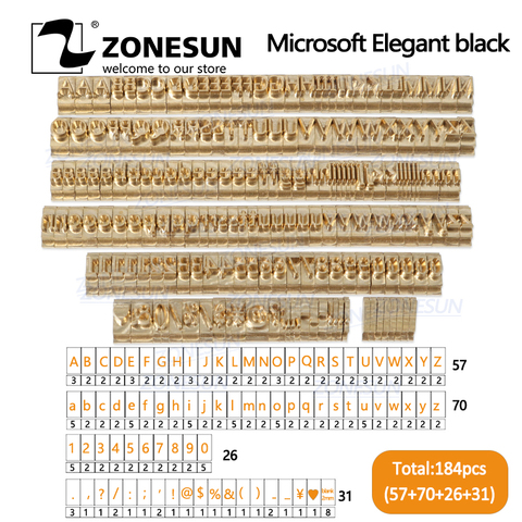 ZONESUN-ensemble de lettres Alphabet en laiton, Logo personnalisé, pour Machine à emboutir à feuille chaude avec symboles numériques, timbre à fente en T 10cm, 184 pièces ► Photo 1/6