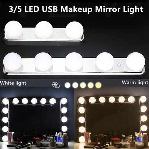 Ampoule LED USB 3/5 pour miroir, éclairage mural à gradation tactile, pour coiffeuse, maquillage, interrupteur à piles ► Photo 1/1