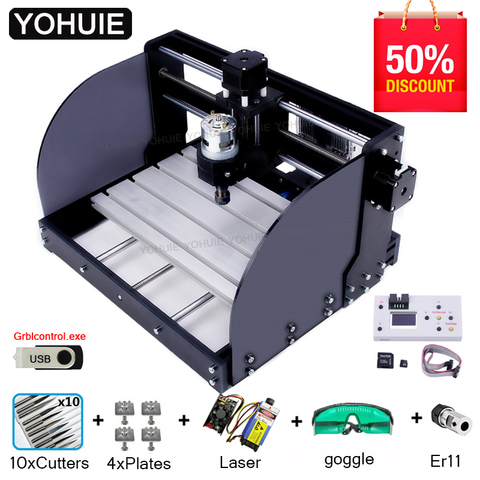 YOHUIE version améliorée CNC 3018B Laser graveur CNC routeur Machine GRBL ER11 passe-temps bricolage gravure Machine pour bois PCB PVC ► Photo 1/6