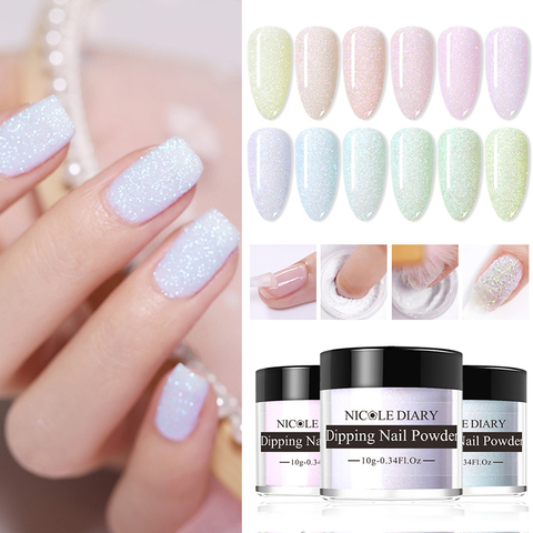 NICOLE journal 10g coloré acrylique Dip poudre naturel sec Sweety clignotant Nail Art décoration ► Photo 1/6