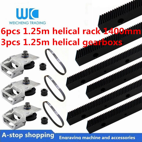 6 pièces de support hélicoïdal 1.25 mod, longueur 1400mm + 3 pièces nema34, boîte à engrenages courte oblique + courroie de distribution HTD-550M + trou de vitesse 12.7mm/14mm ► Photo 1/1