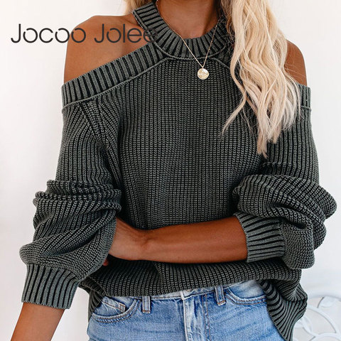 Jocoo Jolee – pull à épaules dénudées pour femme, Sexy, dos nu, ample, décontracté, Vintage, surdimensionné, tricoté, couleur unie, automne ► Photo 1/6