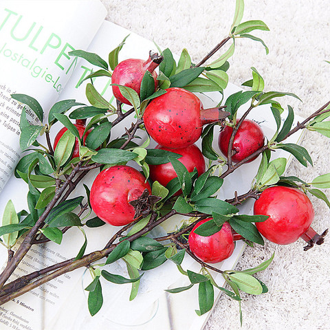 Branche de grenade déchirée avec feuilles, 2 têtes, fleurs artificielles, pour la décoration de la maison et du jardin, DIY ► Photo 1/3