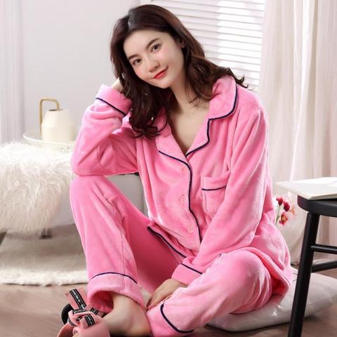 Épais hiver chaud femmes pyjama ensembles corail velours à manches longues Pijamas vêtements de nuit vêtements de nuit flanelle pyjamas ensemble maison vêtements ► Photo 1/6