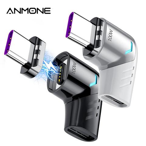 ANMONE 100W Usb C à Type C adaptateur magnétique charge rapide Usb Type C convertisseur d'aimant câble magnétique Angle droit connecteur Usbc ► Photo 1/6