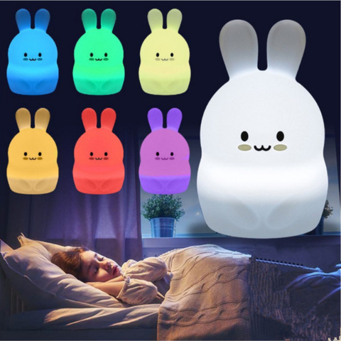 Veilleuse colorée pour enfants, en silicone, lumière de nuit, en forme de lapin mignon, en silicone, veilleuse, RF, LED G, 2.4 ► Photo 1/5