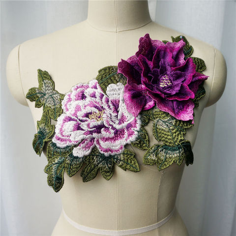 Robe violette en dentelle de pivoine, feuille de fleur, tissu en dentelle, col multicouche brodé, Patch de couture appliqué pour décoration de mariage, bricolage ► Photo 1/6