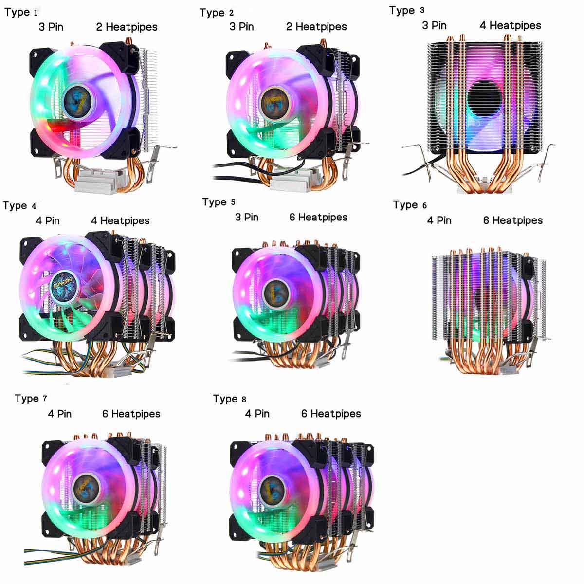 3/4Pin ventilateur refroidisseur de processeur dissipateur thermique 2/4/6 cuivre Heatpipe RGB ventilateur refroidisseur pour Intel 775/1150/1151/1155/1156/1366 et AMD toutes les plates-formes ► Photo 1/6